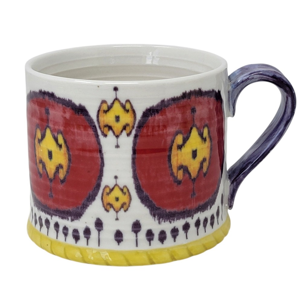 Anthropologie Jennifer Orkin Lewis 12 Oz Mug Folk Art Floral Geometric Colorful